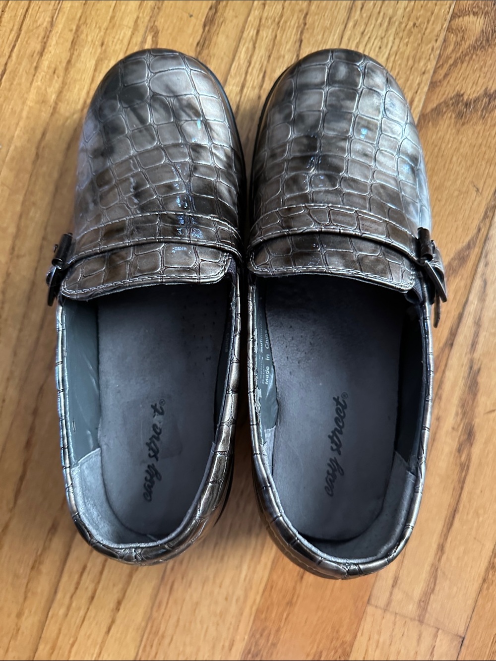 easy street Metallic Croc-Embossed Slip-On Loafers in Bronze-Taupe
